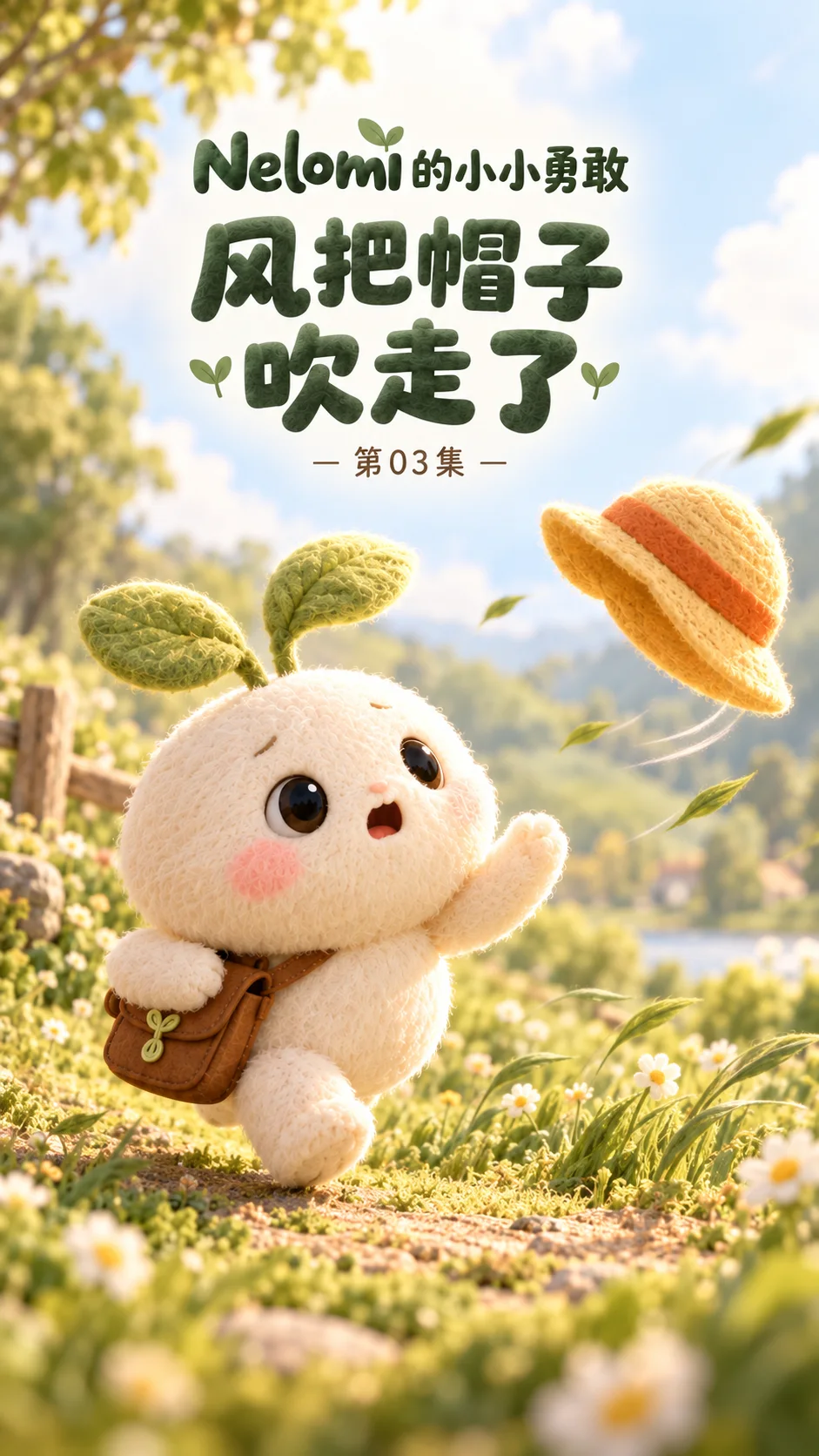 第 3 集《风把帽子吹走了》原创绘本封面